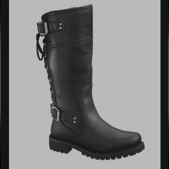 Harley-Davidson Shoes - Harley Davidson Women's Alexa Back Lace Leather Motorcycle Boots Black Size 6.5